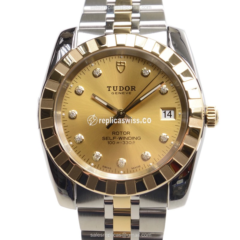 Tudor Classique Gold & Steel Replica, Automatic Movement, Silver Strap Watch