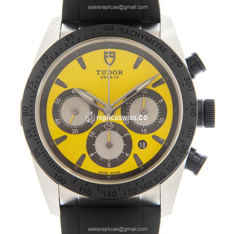 Tudor FastRider Chrono Steel Case | Automatic Movement | Yellow Dial & Black Rubber Strap Watch