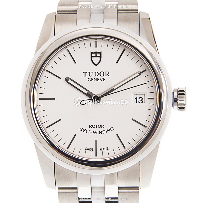 Tudor Glamour Date 55010W-68050W-WT Replica, Automatic Movement, White Dial, Stainless Steel Case