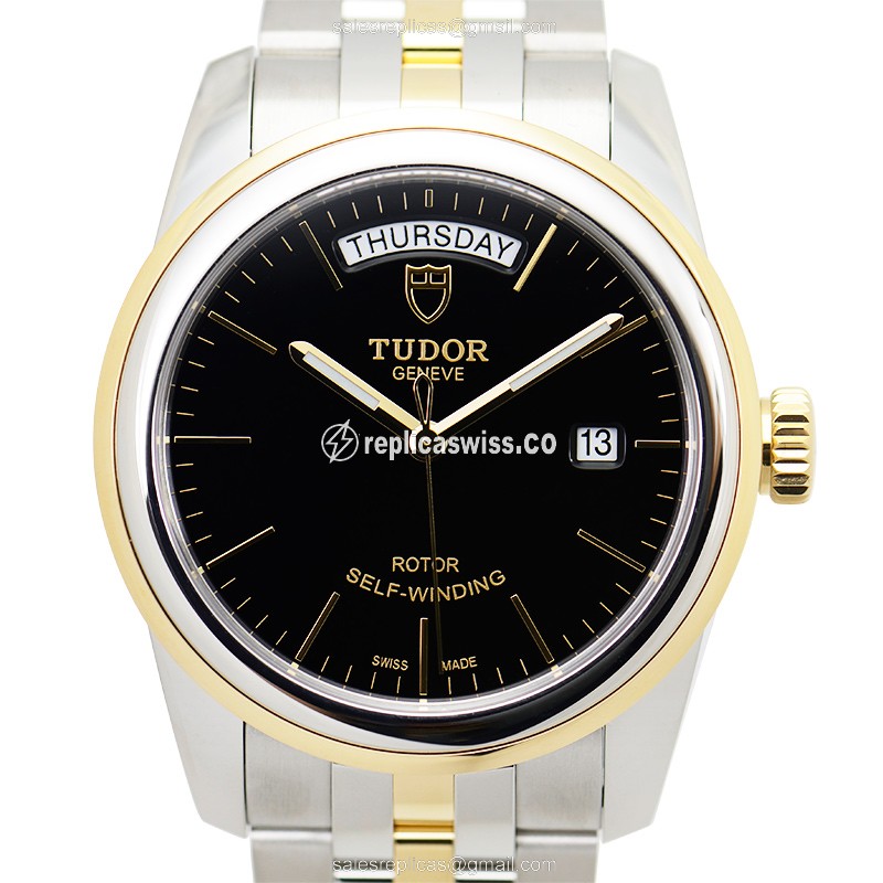 Tudor Glamour Date 56003-68063 Black Dial Automatic Steel Case Silver strap Watch