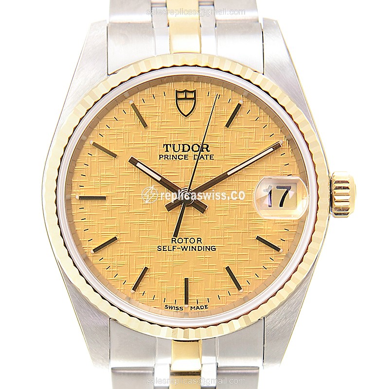 Tudor Glamour Date 72033-62453A-CHCL Automatic Gold Case, Silver Strap Watch