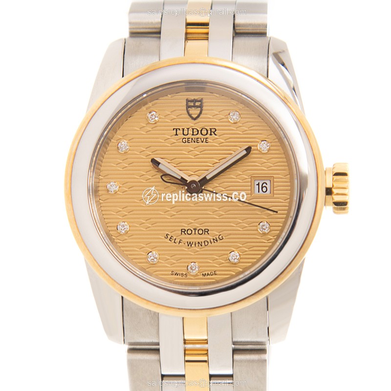 Tudor Glamour Date Replica | Automatic Movement, Gold Dial | Stainless Steel Case Watch
