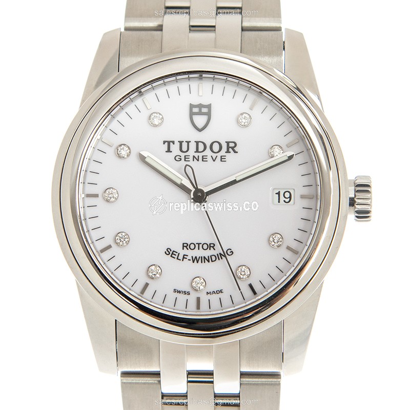 Tudor Glamour Date Replica, Automatic Movement, White Dial, Stainless Steel Case Watch