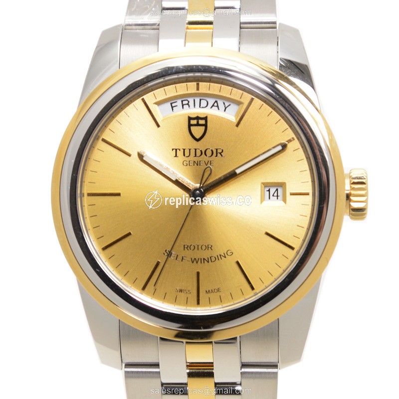 Tudor Glamour Date Replica in 18kt Gold & Steel, Automatic Movement, Elegant Gold Dial Watch