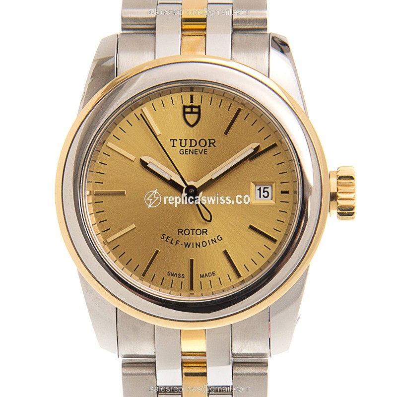 Tudor Glamour Date Replica in 18kt Gold & Steel, Automatic Movement, Elegant Gold Dial Watch