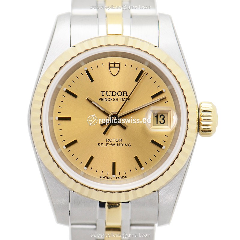 Tudor Princess Date Replica in 18kt Gold & Steel Case, Automatic Movement & Silver Clasp Watch