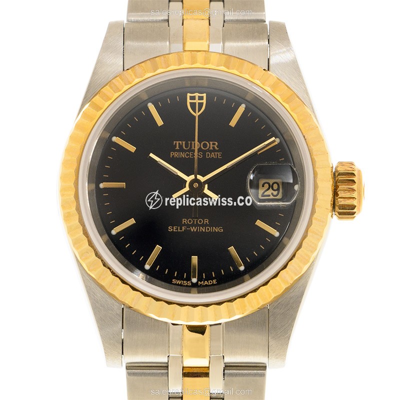 Tudor Princess Date Replica in Black Dial 18kt Steel Case, Automatic Movement Watch