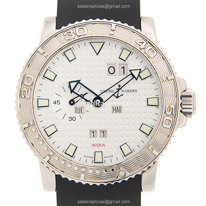 Ulysse Nardin 333-88-3 Automatic Timepiece in Stainless Steel Case, Silver Dial, Black Rubber Strap