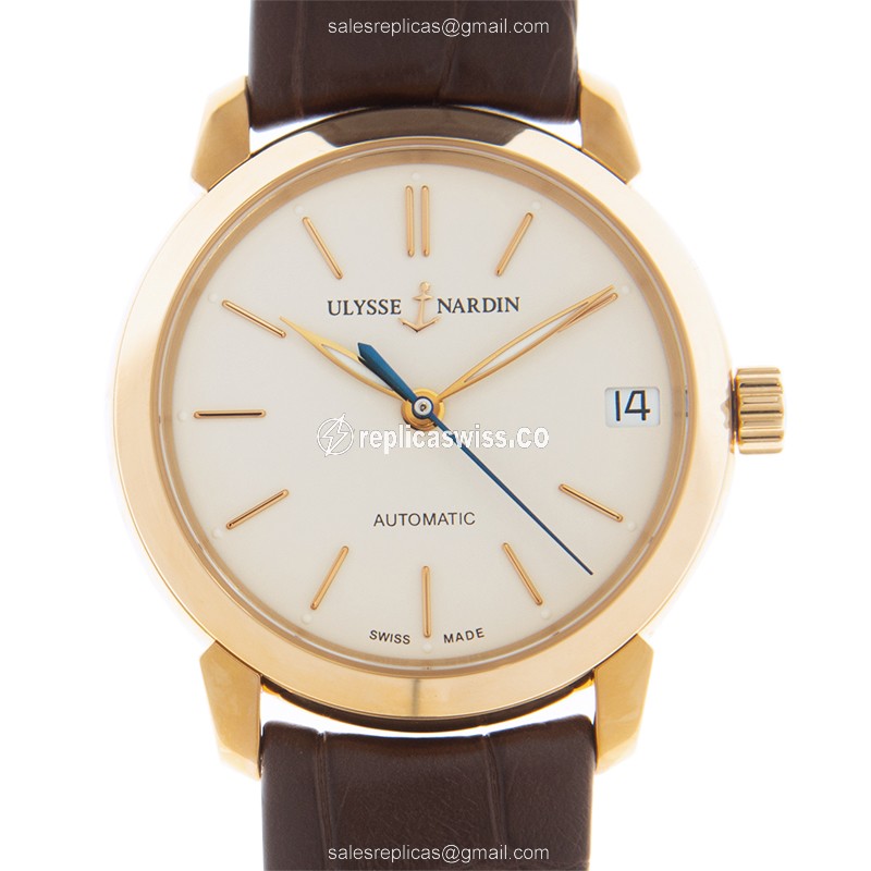 Ulysse Nardin CLASSIQUE Automatic | 18kt Gold Case, White Dial, Brown Leather Strap Watch
