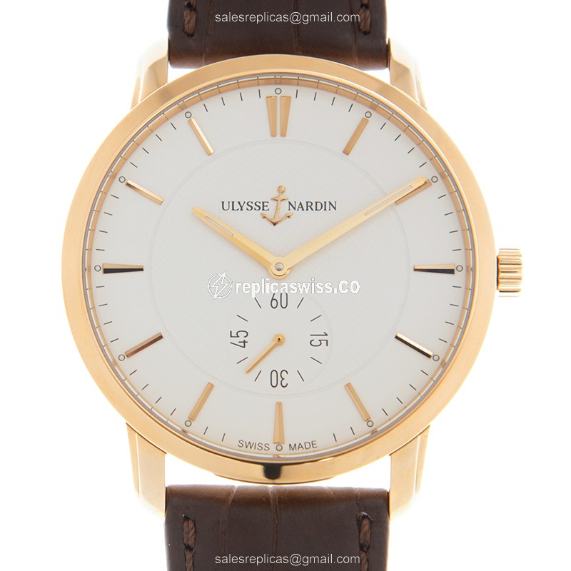 Ulysse Nardin CLASSIQUE Manual Wind 18kt Rose Gold Replica | White Dial, Leather Brown Strap Watch