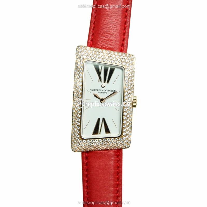 Vacheron Constantin 25515/000R-9254 1972 White Dial Quartz Watch in 18kt Rose Gold with Red Leather