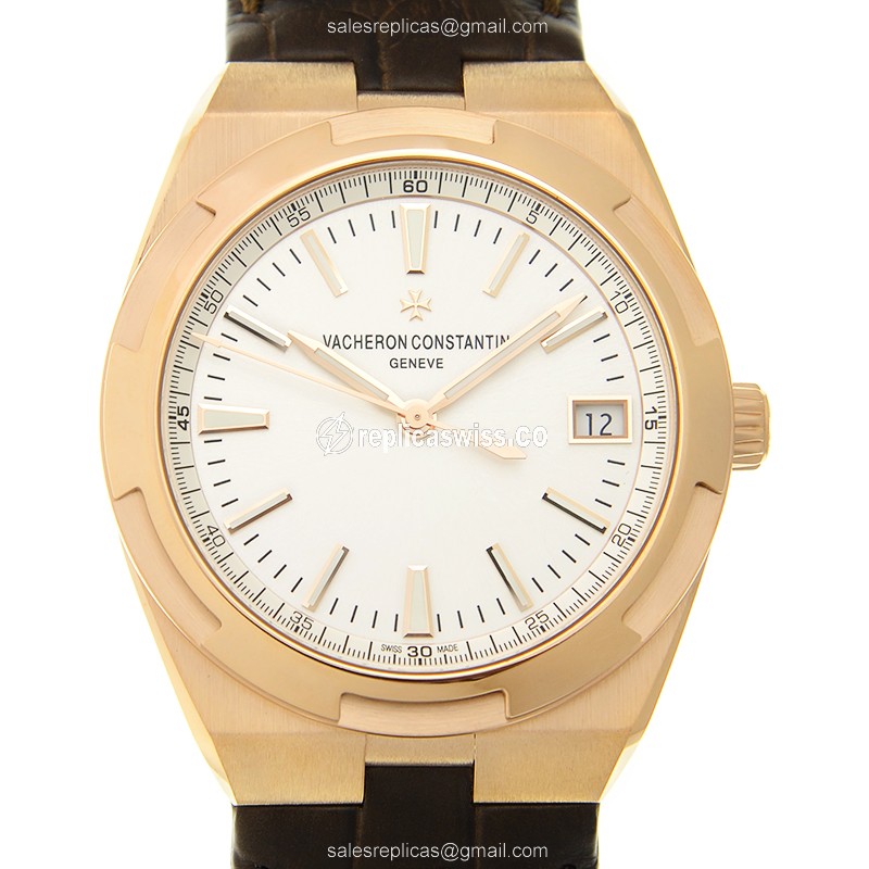 Vacheron Constantin 4500V/000R-B127 Overseas Replica with Silver Dial & Alligator Brown Strap Watch