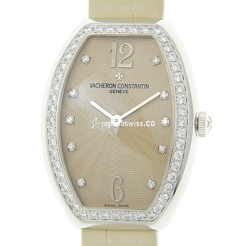 Vacheron Constantin Egerie 25540/000G-9109 Replica in 18kt White Gold & Beige Alligator Strap Watch