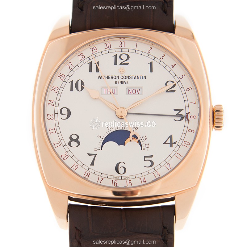 Vacheron Constantin Harmony Replica in 18kt Gold, Automatic Movement, White Dial & Brown Alligator