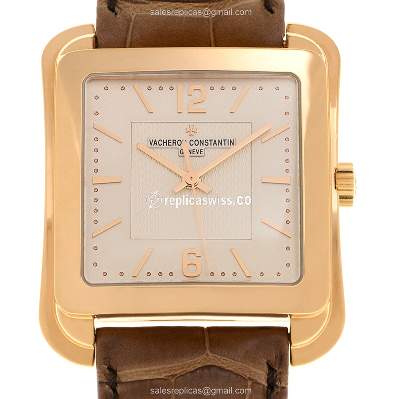 Vacheron Constantin Historiques Replica in 18kt Gold, Automatic White Dial & Brown Alligator Strap