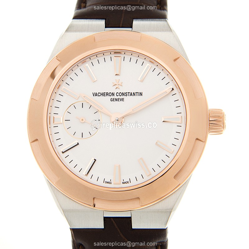 Vacheron Constantin Overseas Replica, Automatic Movement, White Dial, Brown Alligator Strap Watch