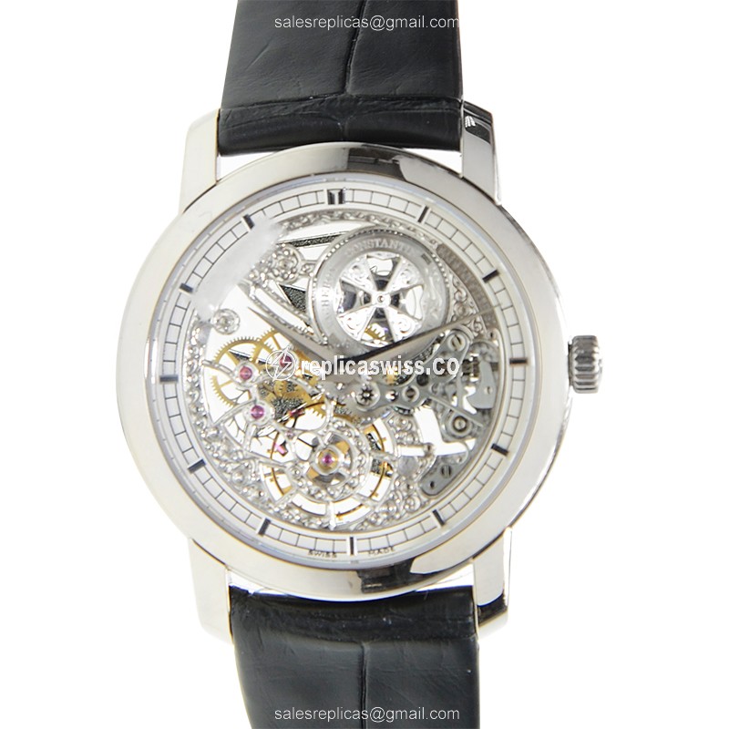 Vacheron Constantin Traditionnelle Replica in 18kt Gold, Manual Wind, Silver Dial & Black Alligator