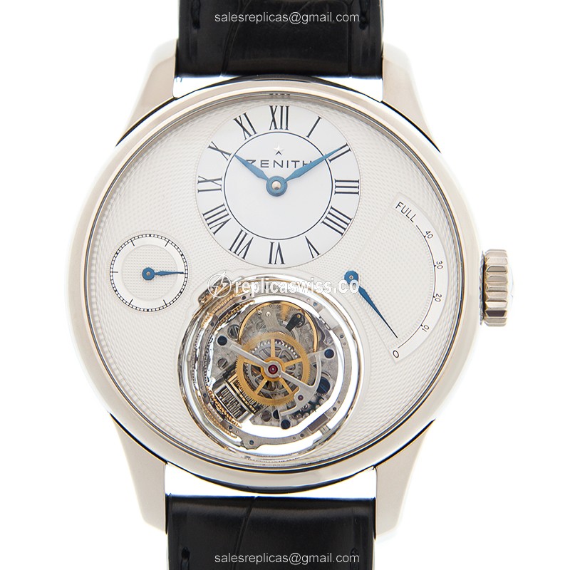 Zenith Academy Manual Wind Replica in 18kt Gold, White Dial & Alligator Strap Watch