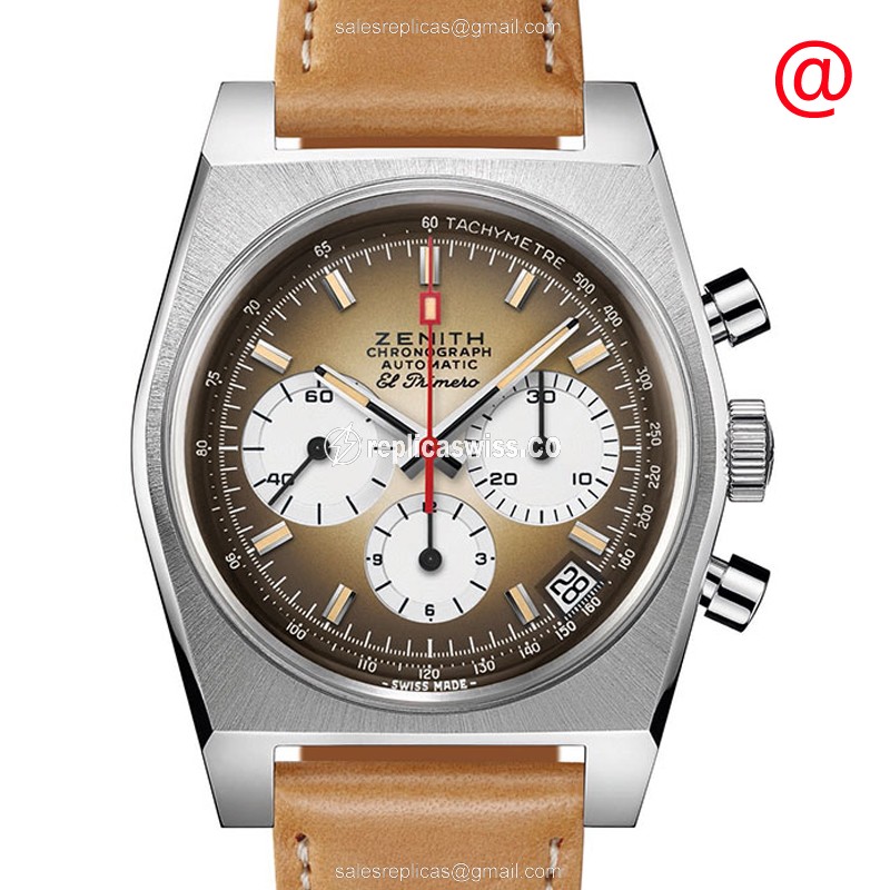 Zenith Chronomaster Brown Dial Leather Strap Replica Watch, Automatic Movement Stainless