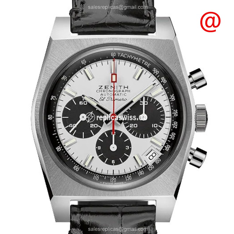 Zenith Chronomaster Replica: Automatic Movement, Stainless Steel Case, White Dial & Black Alligator