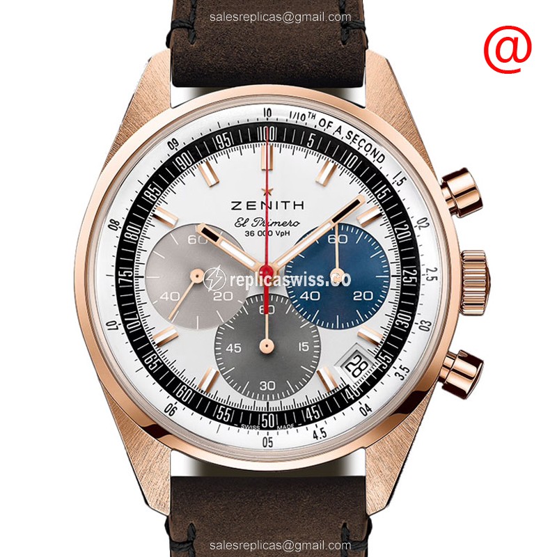 Zenith Chronomaster Replica in 18kt Gold, Automatic Movement, White Dial, Brown Cowhide Strap Watch