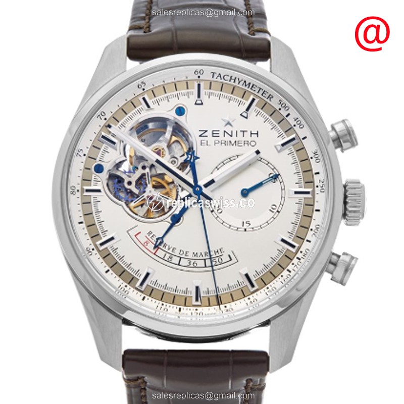 Zenith Chronomaster Replica in Stainless Steel & Silver Dial, Automatic Movement & Brown Leather