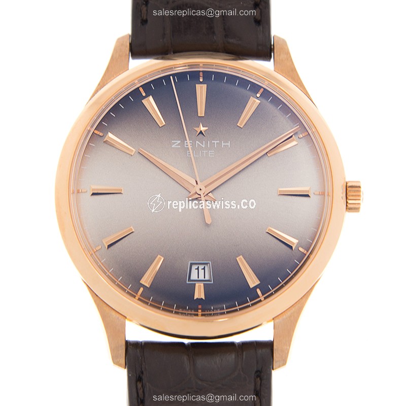 Zenith Commander 18kt Gold Replica Watch | Automatic | Brown Dial, Brown Leather Strap