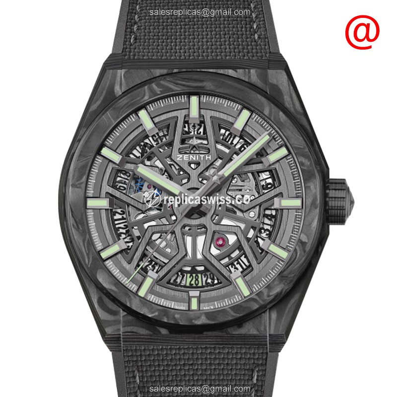 Zenith DEFY Replica Watch | Automatic Movement | Carbon Fiber Case, Black Rubber Strap