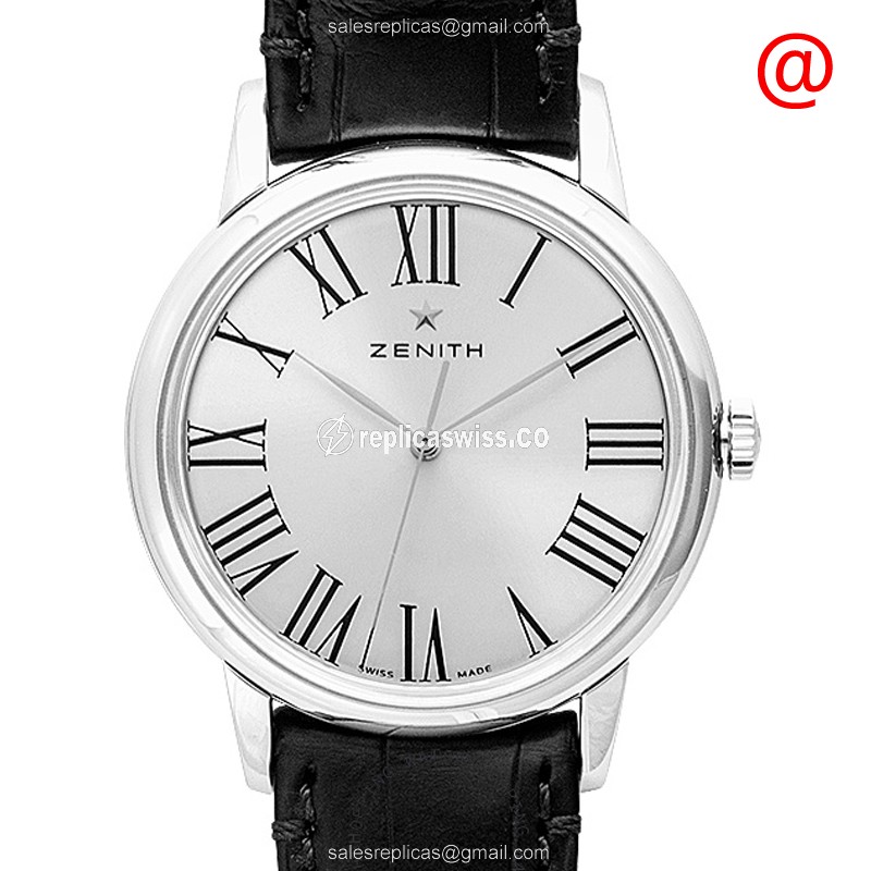 Zenith Elite Automatic Replica in Silver Dial & Stainless Steel Case | Black Alligator Strap Watch