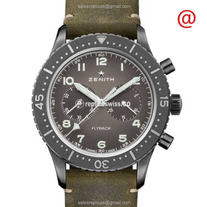 Zenith Pilots Automatic Replica Watch in Stainless Steel | Dark Grey Dial & Genuine Leather Strap