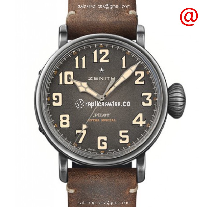 Zenith Pilots Replica in Stainless Steel Case & Automatic Movement, Elegant Brown Cowhide Strap