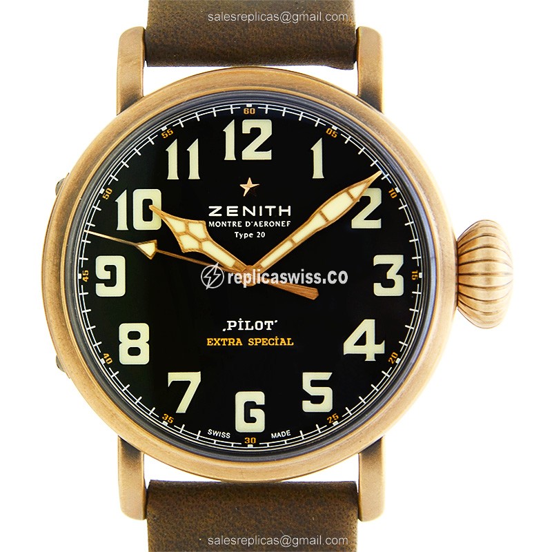 Zenith PILOTS Replica Watch | Automatic Movement, Bronze Case, Black Dial